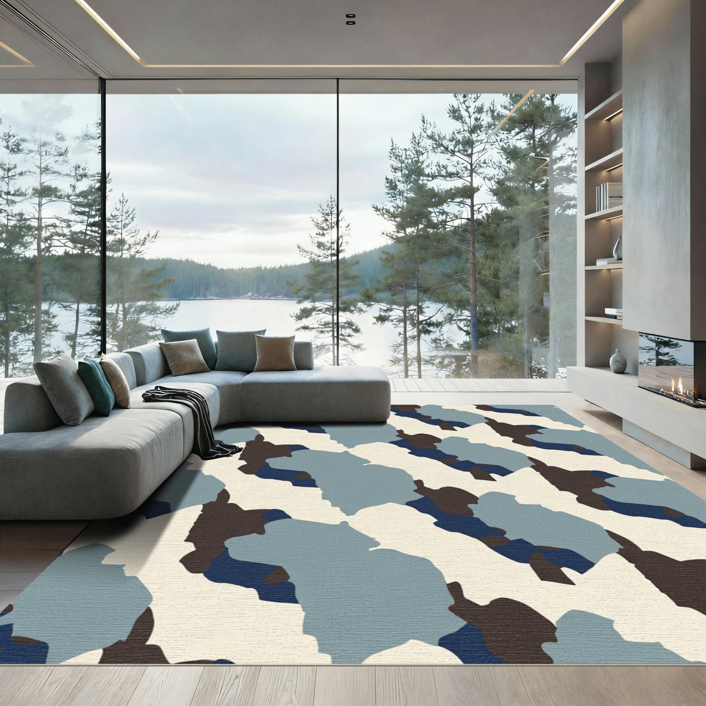 Urban Camouflage Blues and Browns Rug