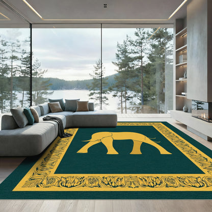 Golden Elephant Ornate Frame Rug