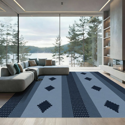 Indigo Diamond Stripe With Dotted Accents Rug