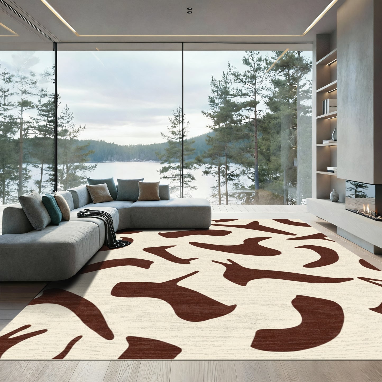 Brown Organic Blob Ivory Rug