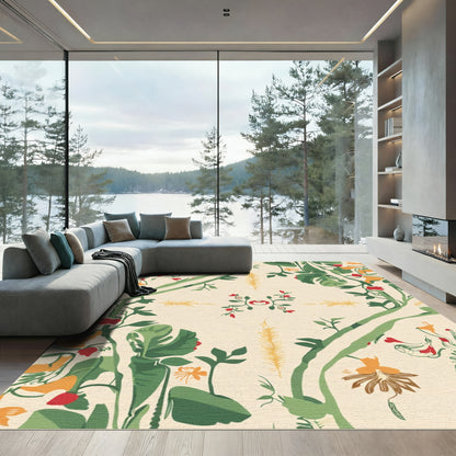 Botanical Vines Red Yellow Flowers Rug