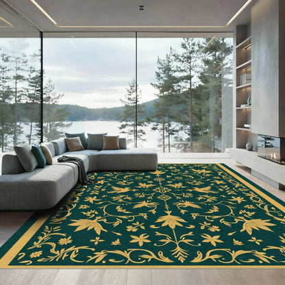 Golden Birds And Blooming Foliage Rug