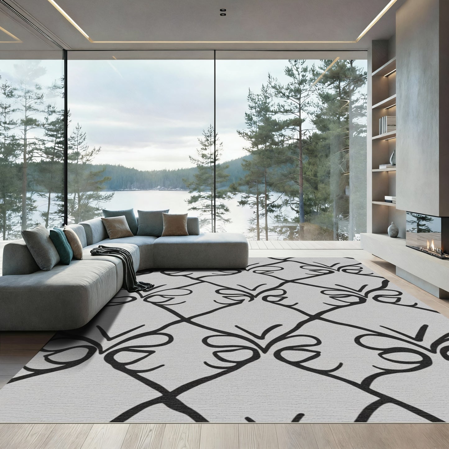 Black and White Quatrefoil Bow Rug