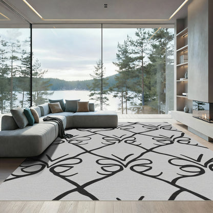 Black and White Quatrefoil Bow Rug