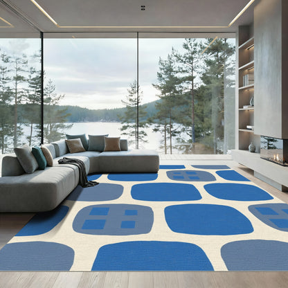 Modern Blue Blocky Brick Inlay Rug