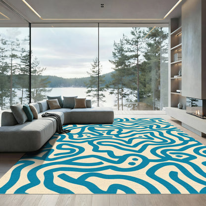 Teal Abstract Maze Graphic Rug