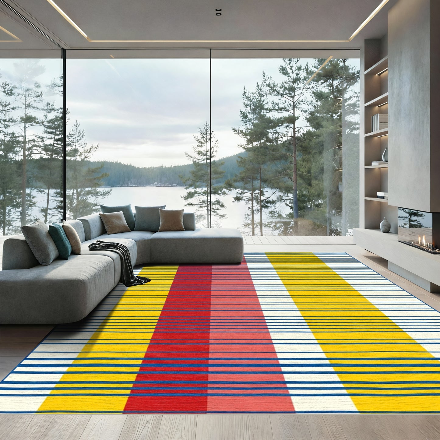 Bold Yellow Red Blue Stripe Rug