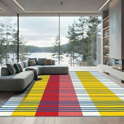 Bold Yellow Red Blue Stripe Rug
