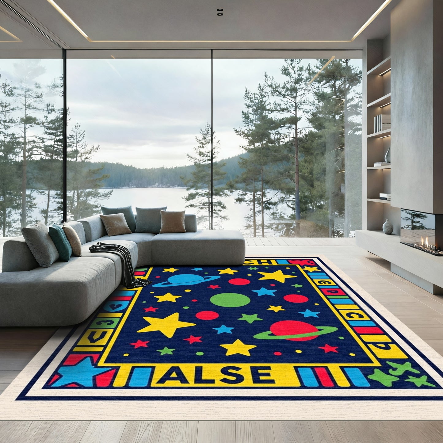 Colorful Outer Space Celestial Planets Stars Rug