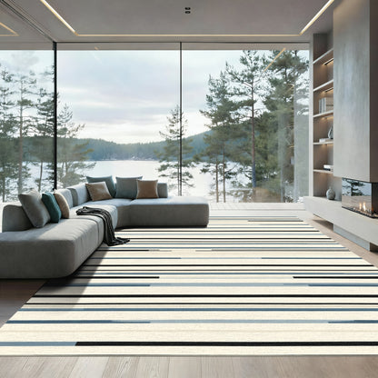 Minimalist Blue Gray Horizontal Stripe Rug