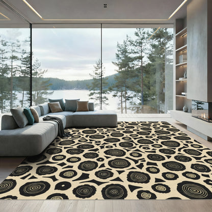 Cream Black Swirl Wood Grain Rug