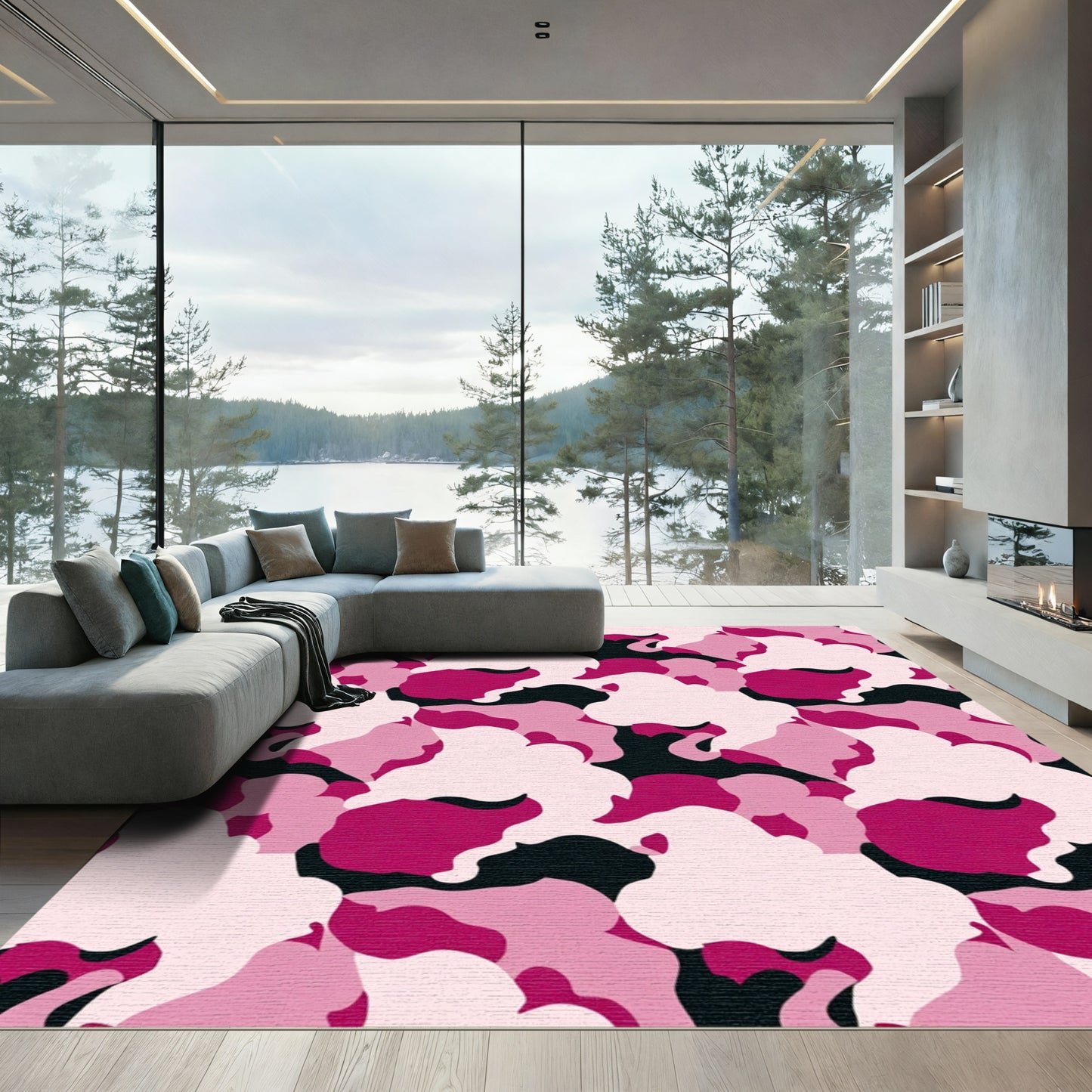 Pink Camo Abstract Shapes Rug