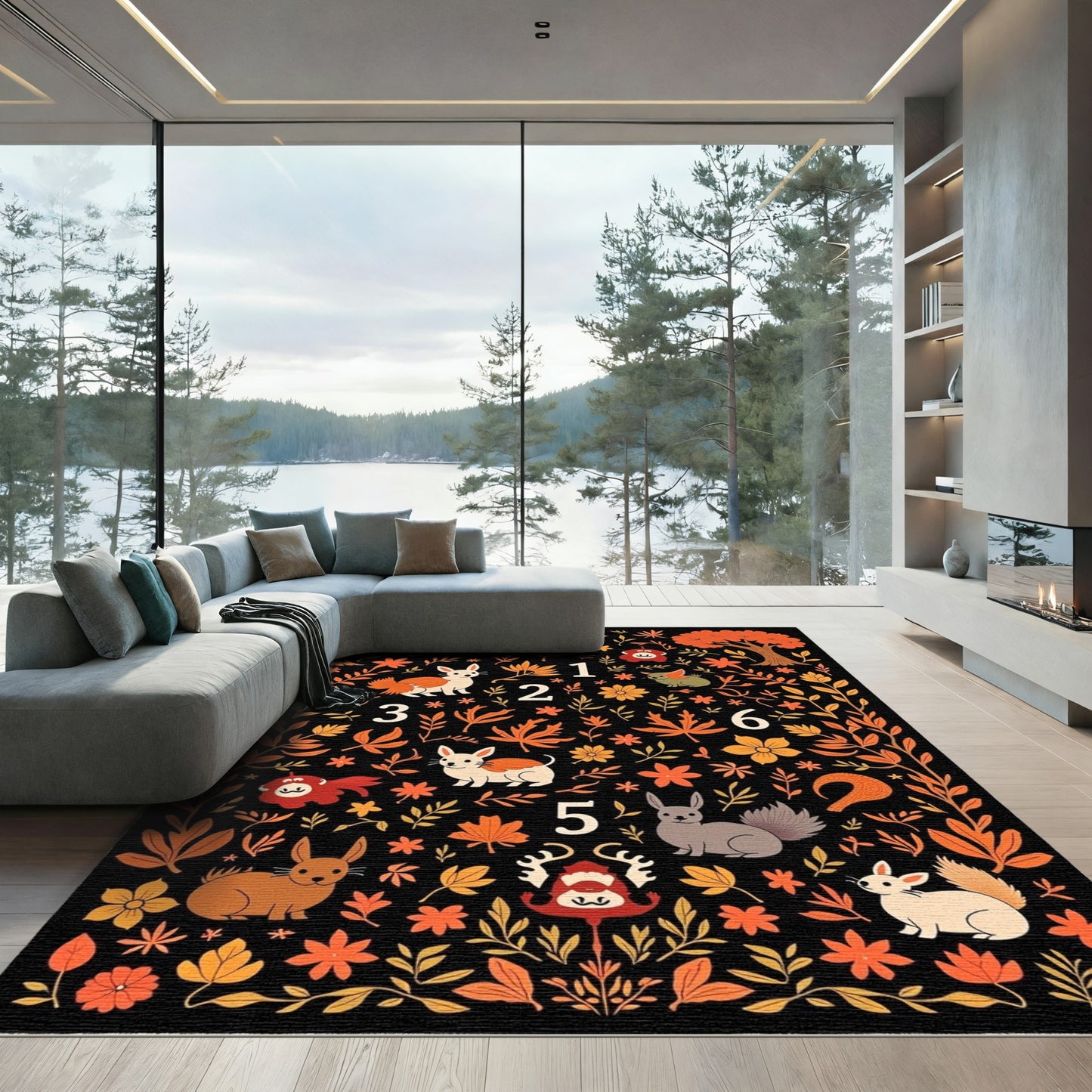 Autumn Woodland Creatures and Foliage Rug