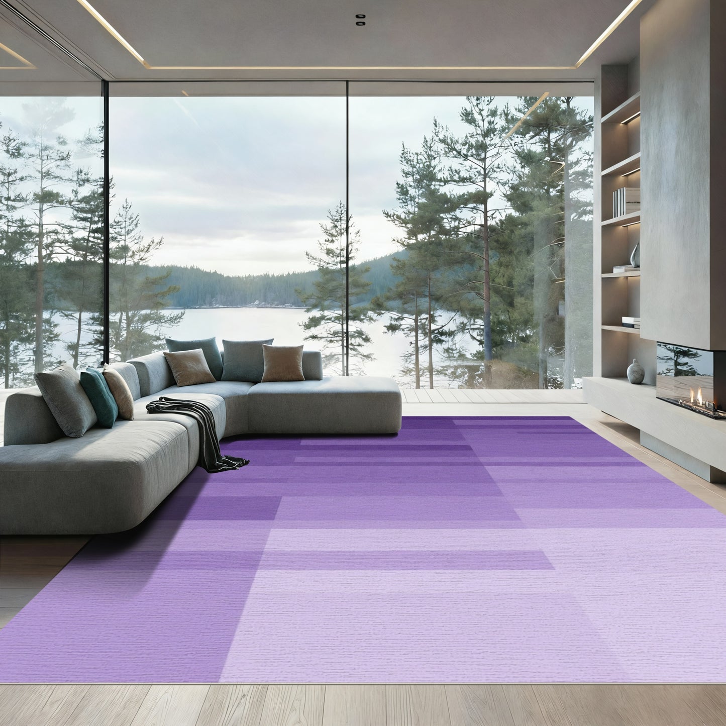 Modern Purple Horizontal Stripe Rug
