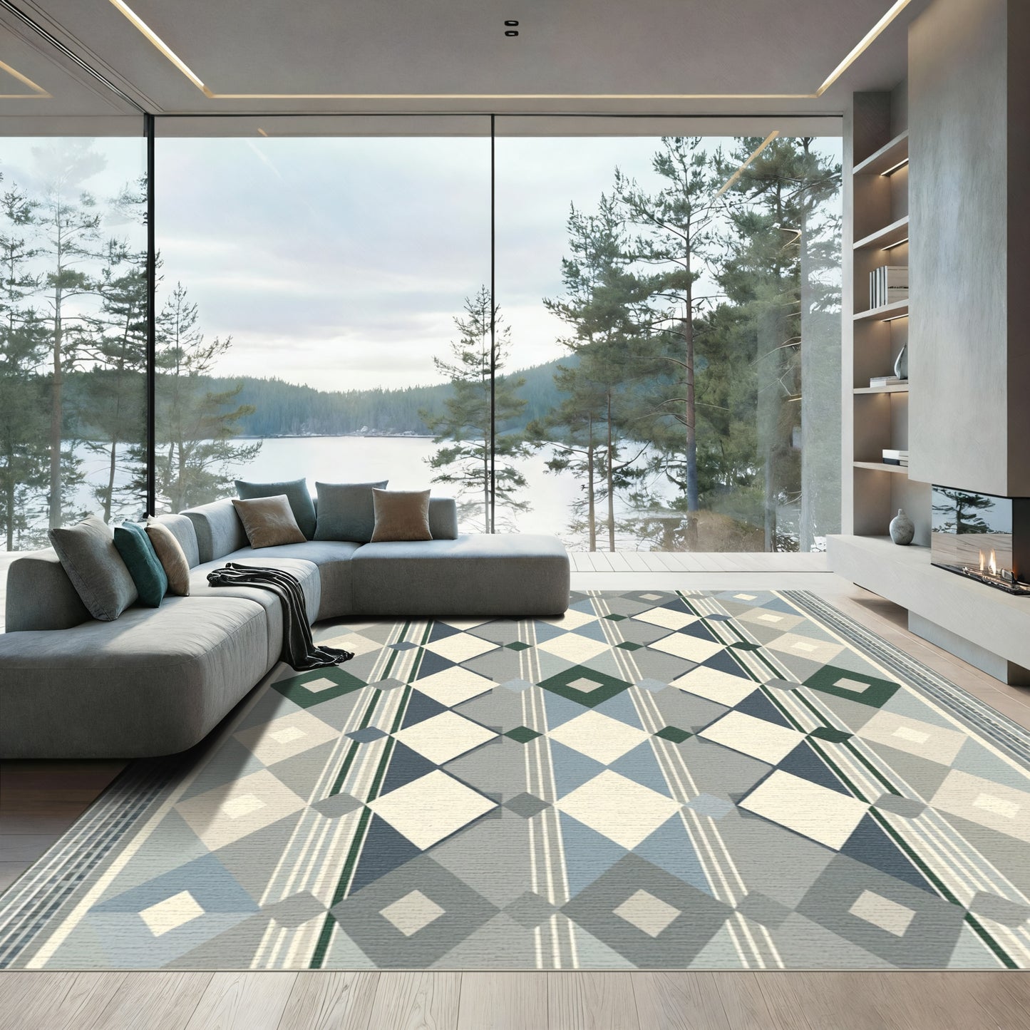 Gray Blue Diamond Plaid Accent Rug