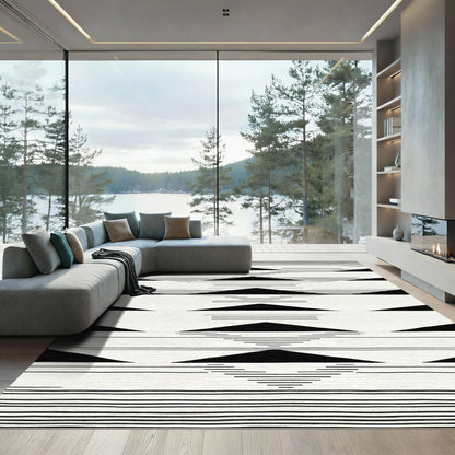Black White Geometric Layered Triangle Rug