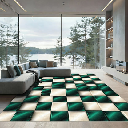 Emerald Cream 3D Checkerboard Squares Rug