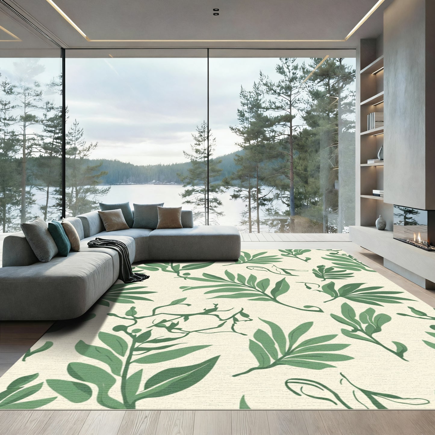 Green Leafy Vine Clustered Botanical Rug