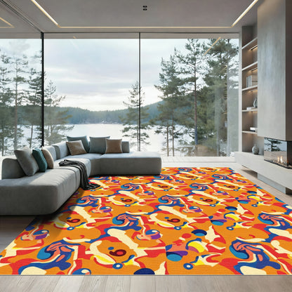 Vibrant Orange Abstract Swirls Rug