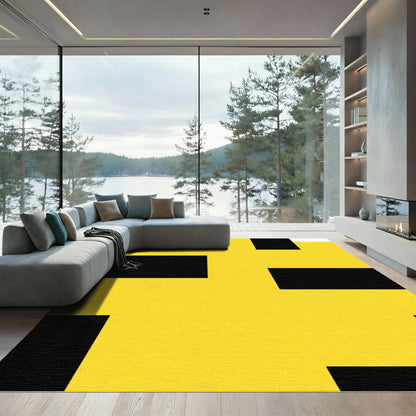 Geometric Block Yellow Black Rug
