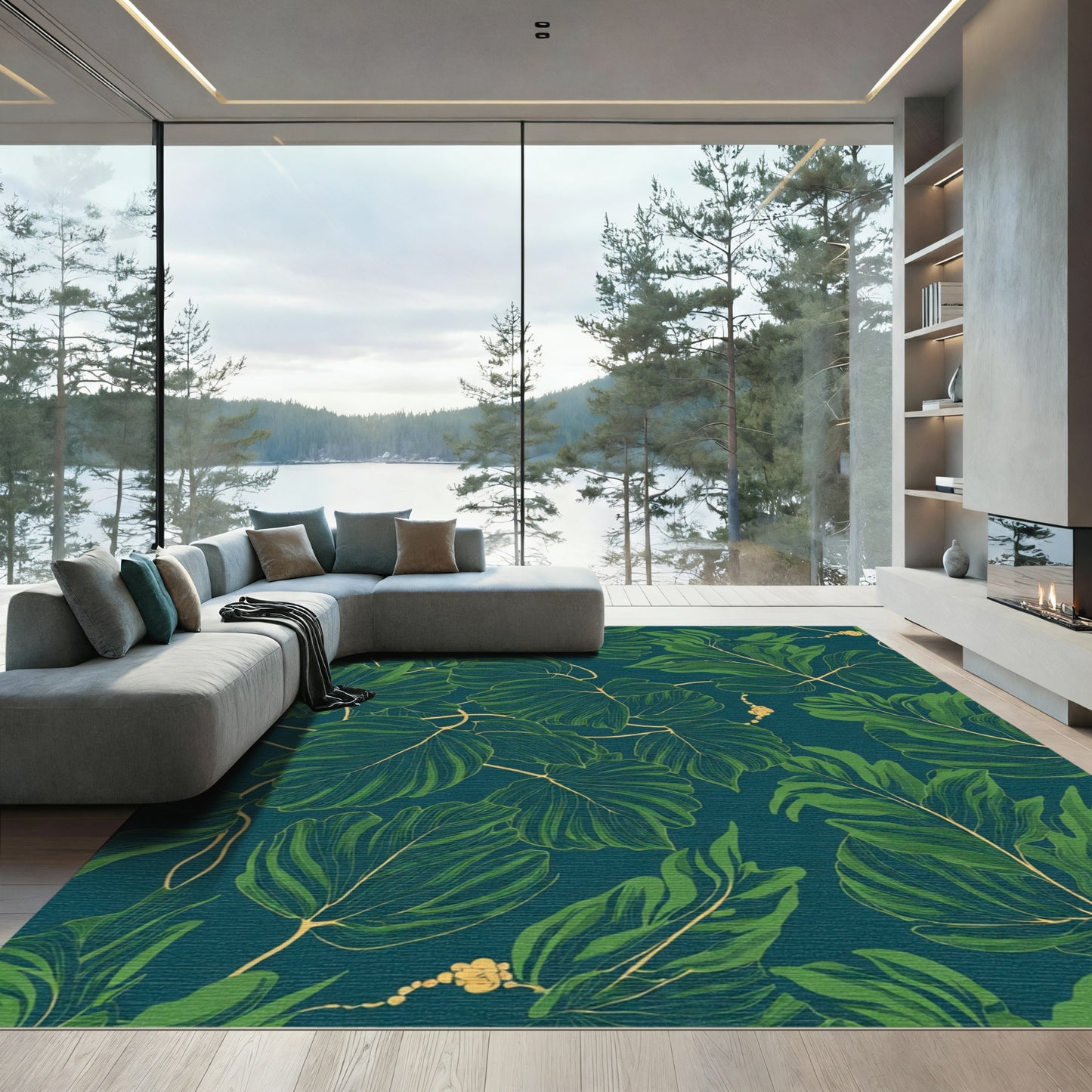Deep Green Leafy Vine Artistry Rug