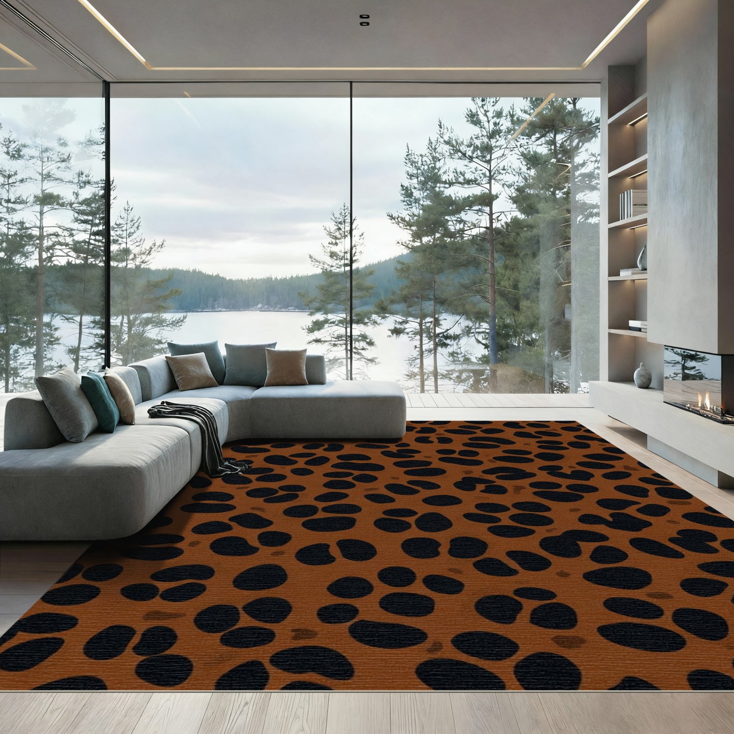 Spotted Brown Black Animalistic Print Rug