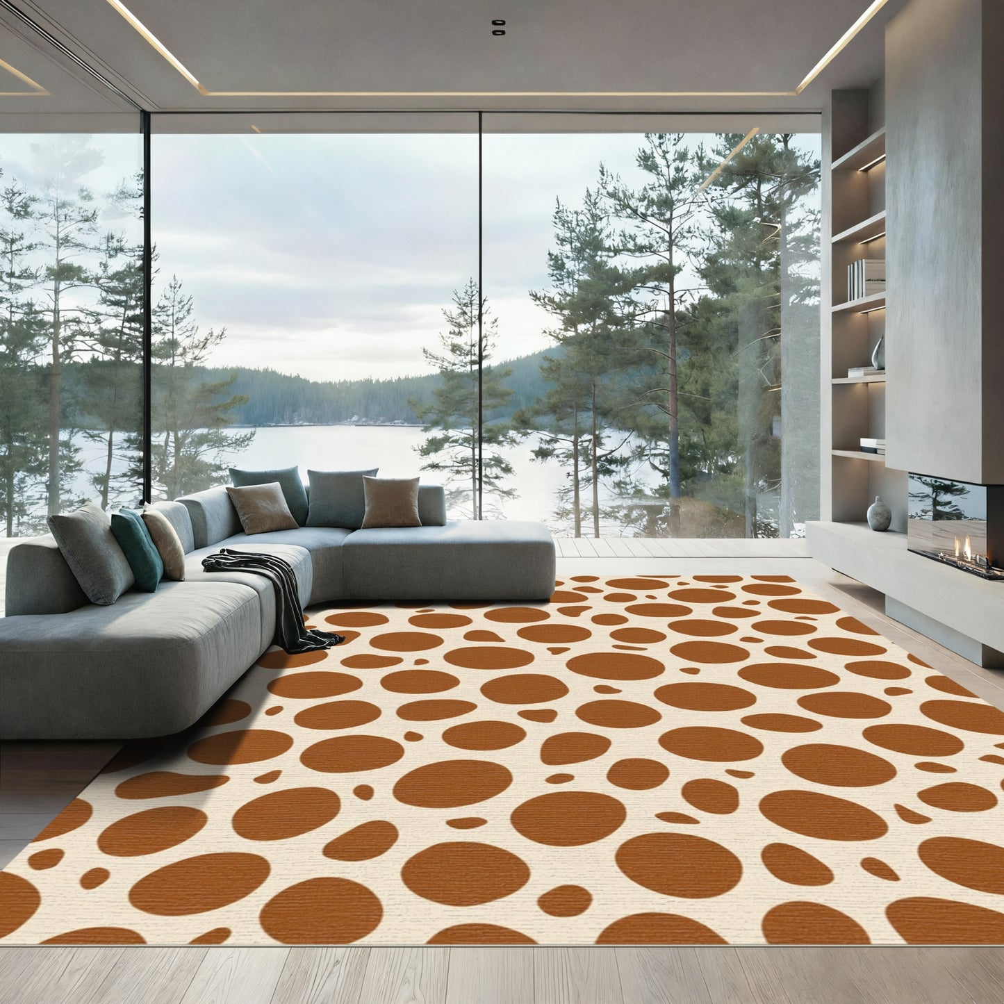 Brown Speckled Cream Abstract Spots Rug