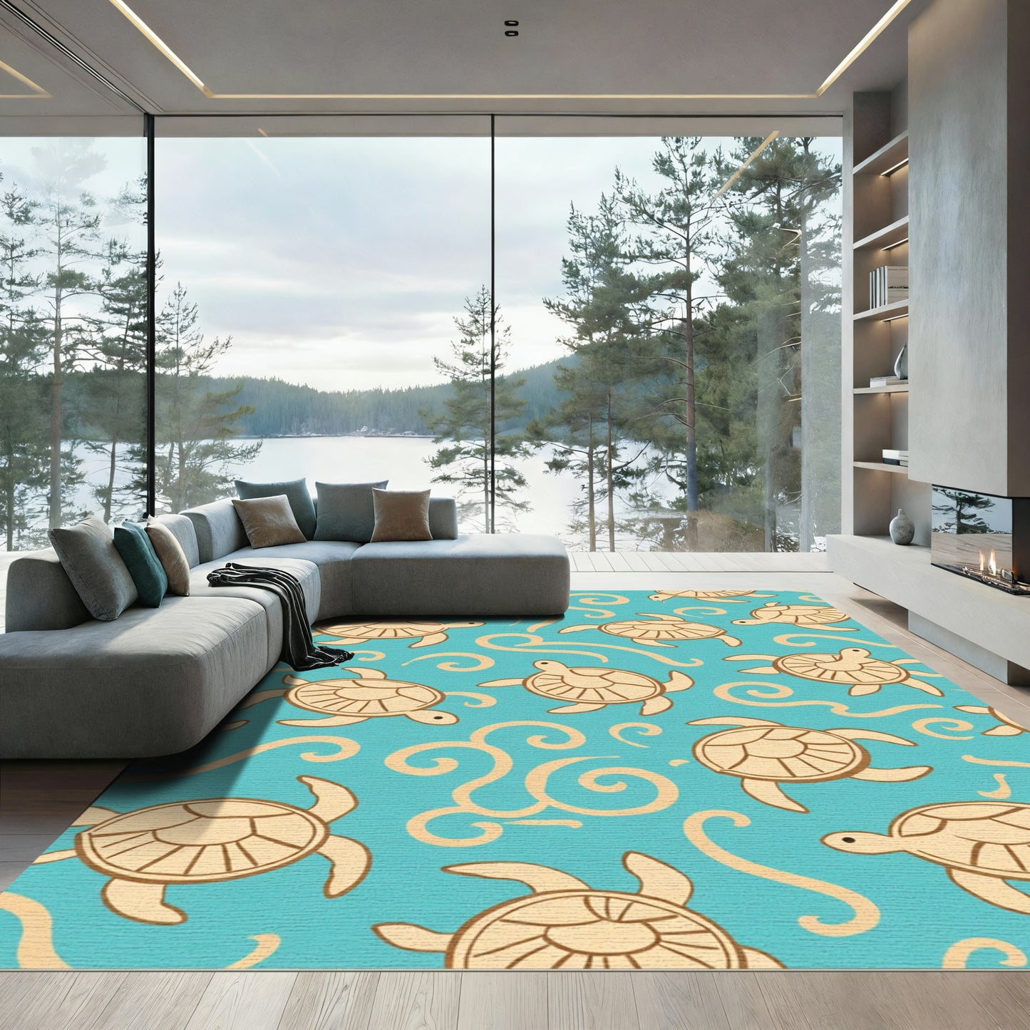 Ocean Life Turtle Swirl Teal Rug