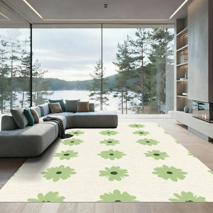 Light Green Daisy Grid Rug