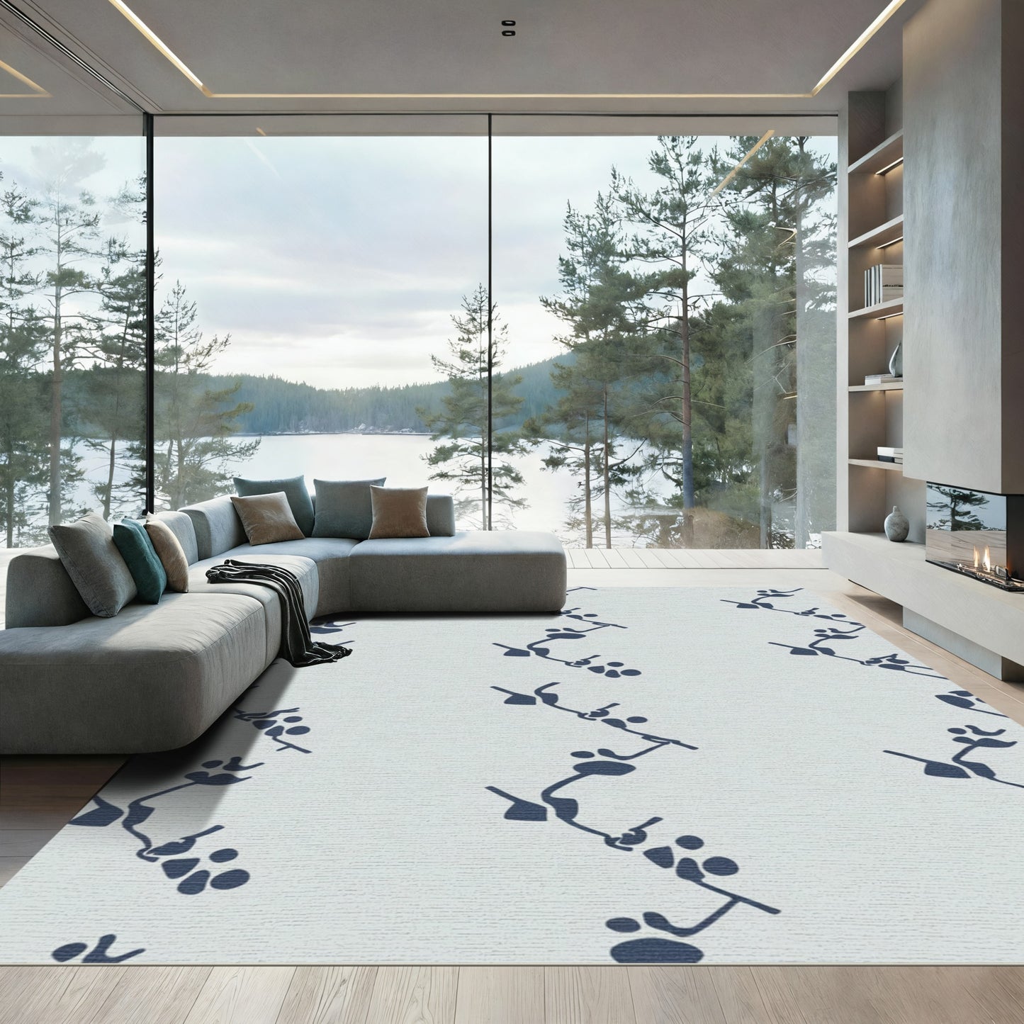 Navy Blue Organic Stem Clusters Rug