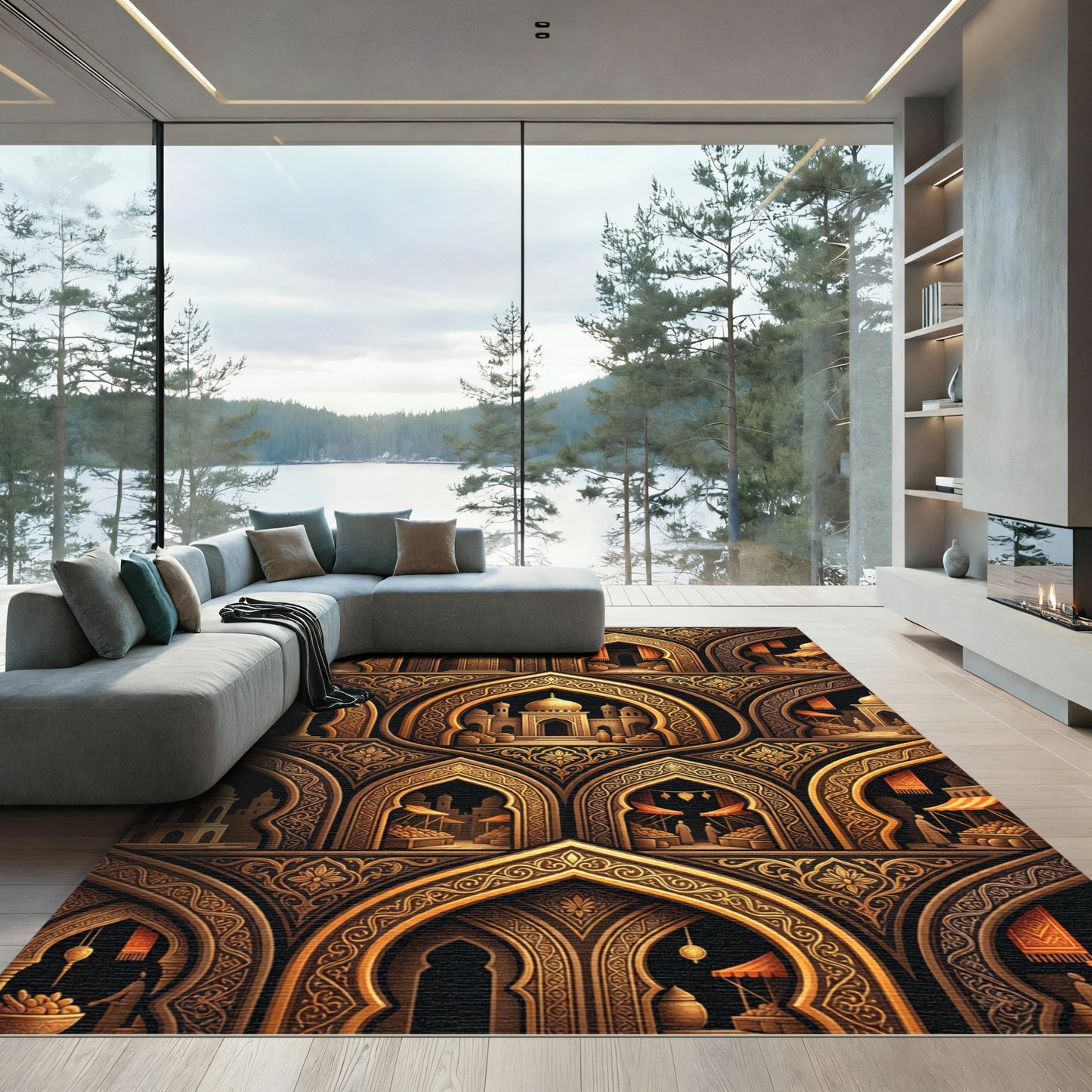 Golden Arches Market Scene Rug