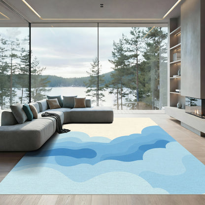 Aqua Blue Layered Cloudscape Abstract Rug