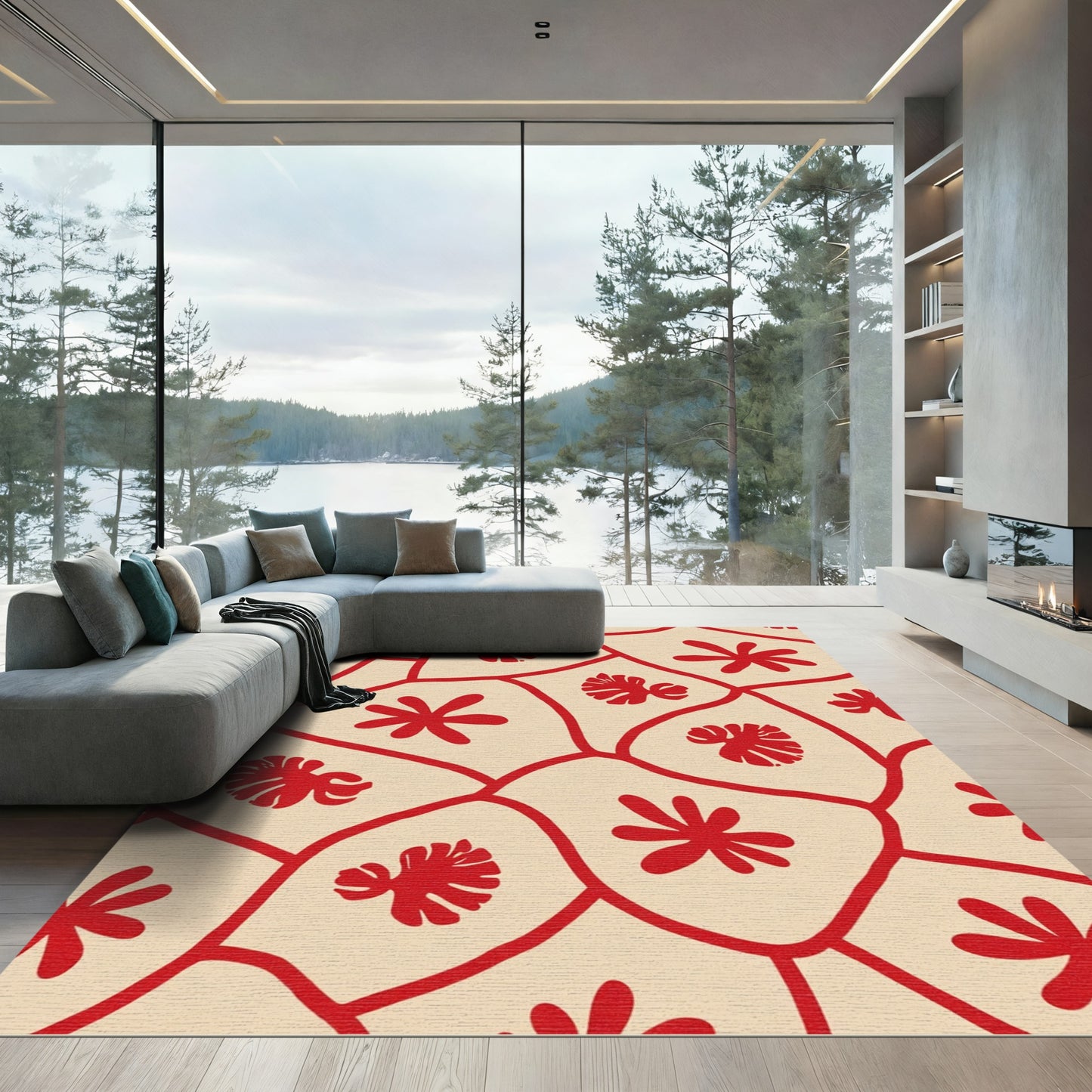 Red Floral Organic Cluster Rug