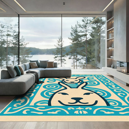 Teal Abstract Bunny Frame Rug