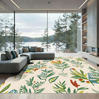 Earthy Green Yellow Floral Botanical Rug