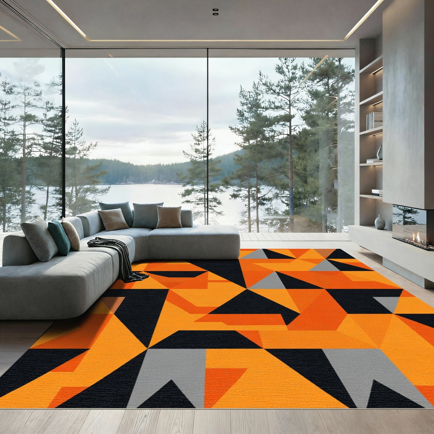 Vivid Orange Geometric Assemblage Rug