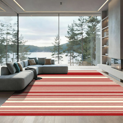 Classic Red Cream Stripe Rug