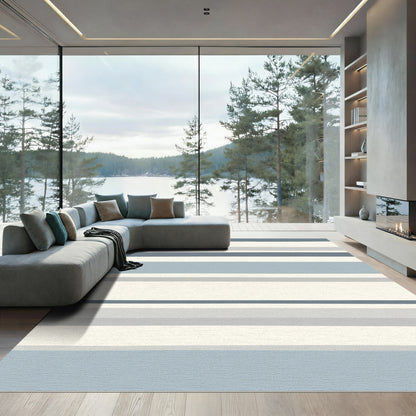 Calm Blue Gray Horizontal Stripe Rug