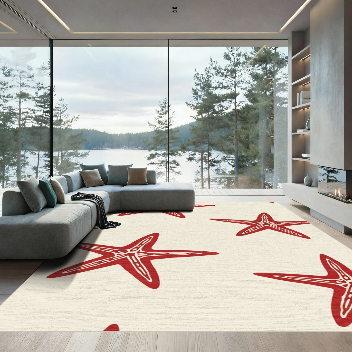Crimson Starfish Beach Pattern Rug