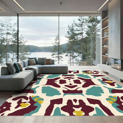 Classic Teal Burgundy Floral Mandala Rug