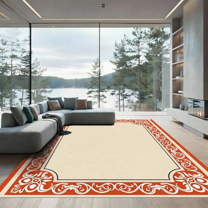 Classic Red White Floral Border Rug