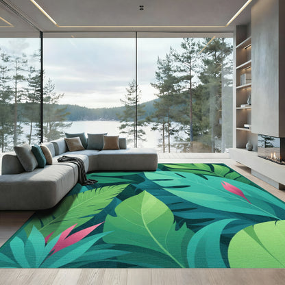 Verdant Jungle Leafy Botanical Abloom Rug
