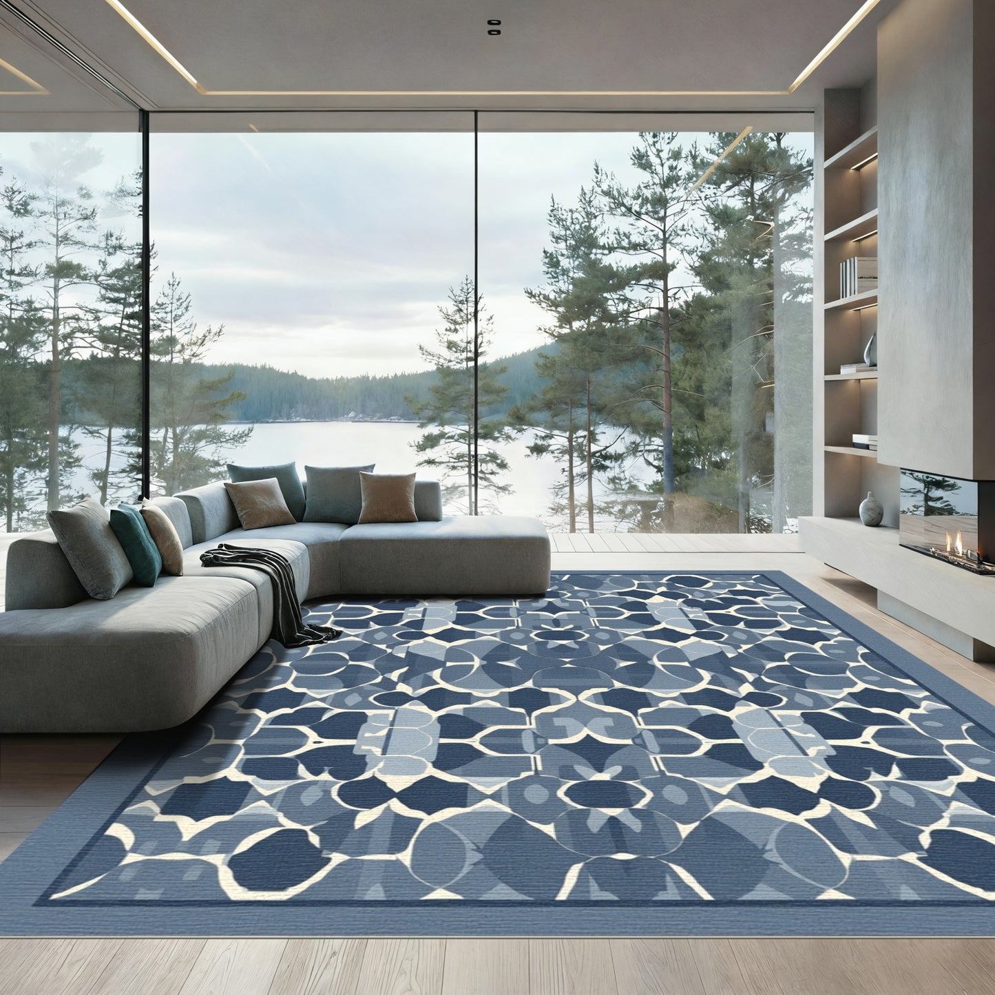 Navy Blue Organic Interlocking Forms Rug