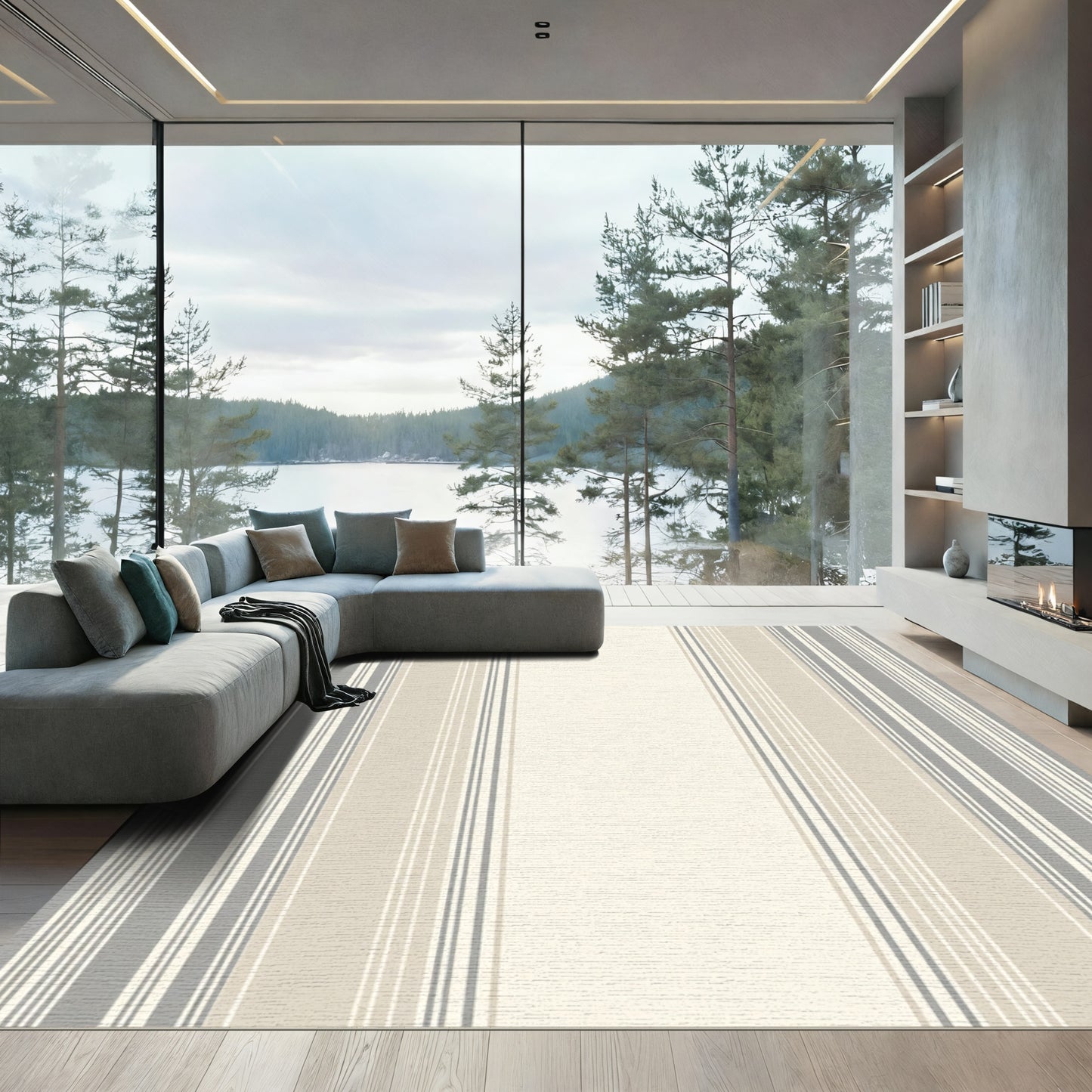 Sophisticated Gray Beige Striped Rug