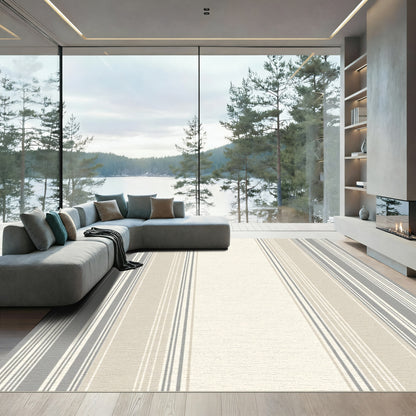 Sophisticated Gray Beige Striped Rug