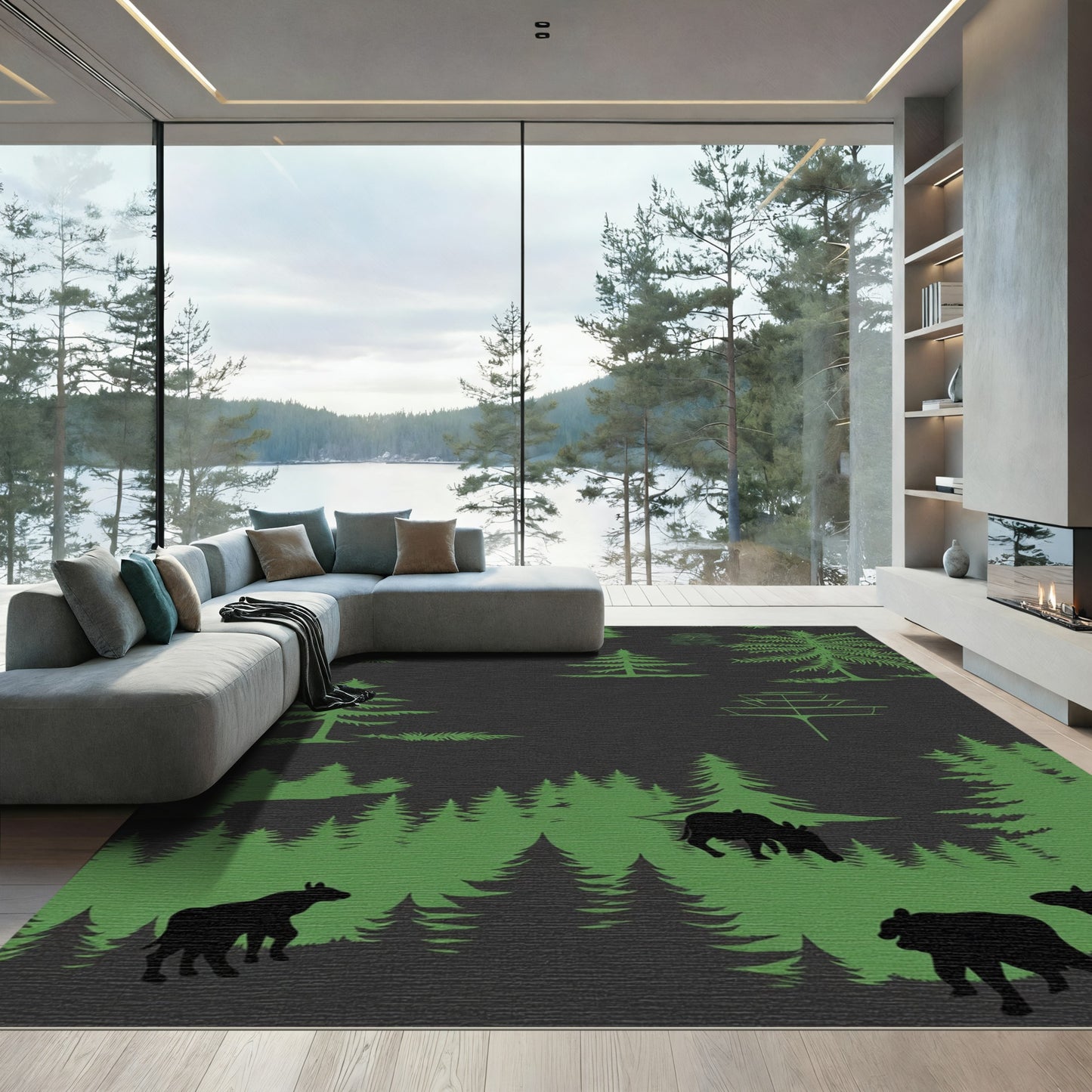 Forest Creatures Green Silhouette Rug