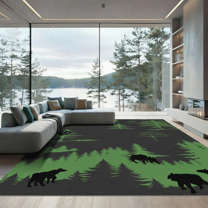 Forest Creatures Green Silhouette Rug