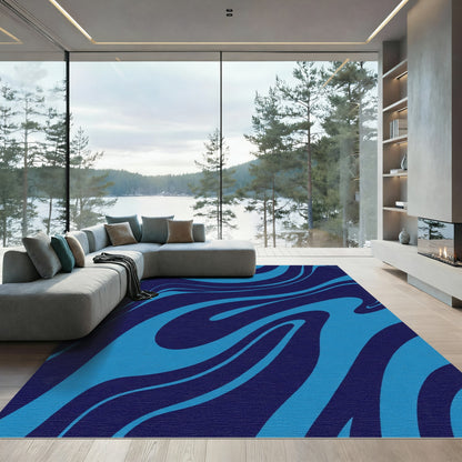 Deep Blue Swirling Wave Rug