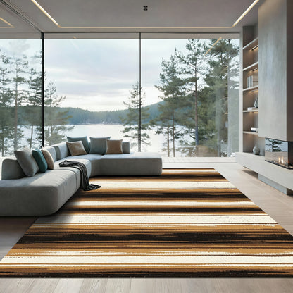 Earthy Brown Cream Striped Texture Rug