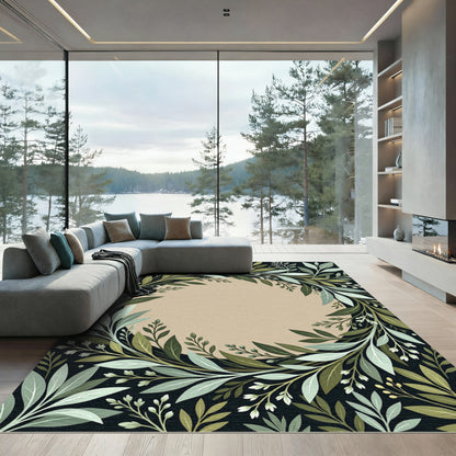 Earthy Green Leafy Wreath Composition Rug